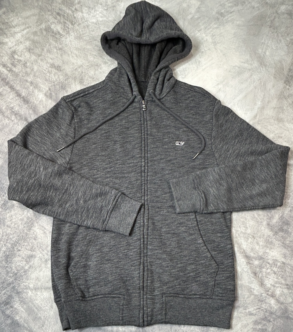 Vineyard Vines Hoodie Mens Small Gray Full Zip Knit Sweatshirt Whale Logo